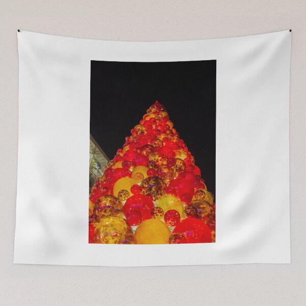 Item preview, Red And Yellow Glass Ornament Christmas Tree Sculpture Lit At Night For Holiday Display designed and sold by Nmallia.