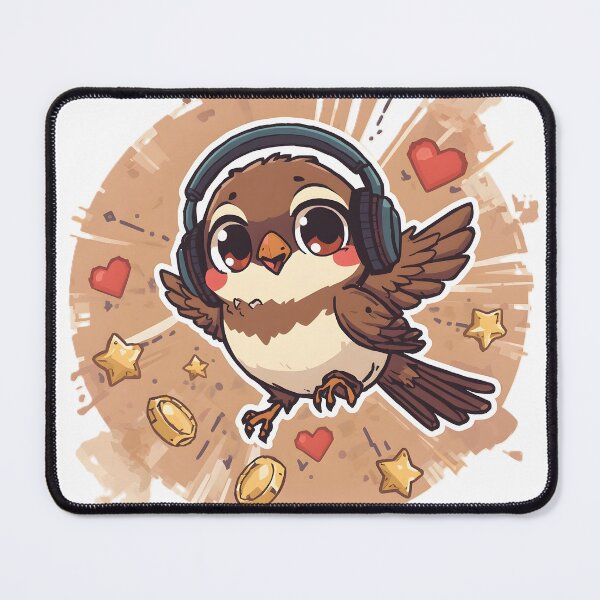 Item preview, Cute Gamer Sparrow Sticker | Kawaii Gaming Bird | Baby Sparrow with Headphones | Cozy Gamer Bird | Gaming Animal Illustration designed and sold by dreamz-world.