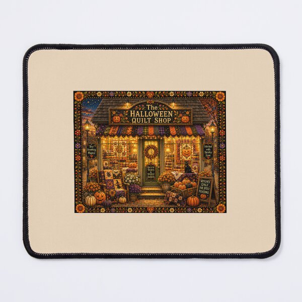Item preview, The Halloween Quilt Shop | Halloween Folk Art | Cozy Autumn Quilt Store designed and sold by Novel Works Studio.