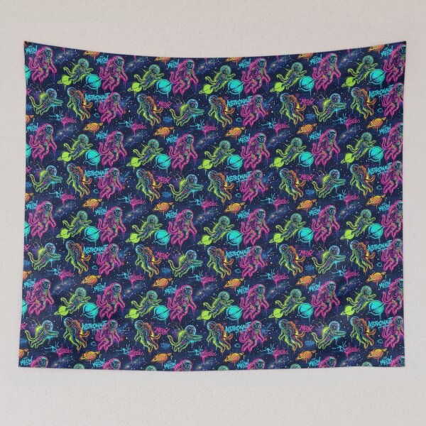 Item preview, Neon Graffiti Space Cat Streetwear Pattern designed and sold by Thai Vibe Studio.