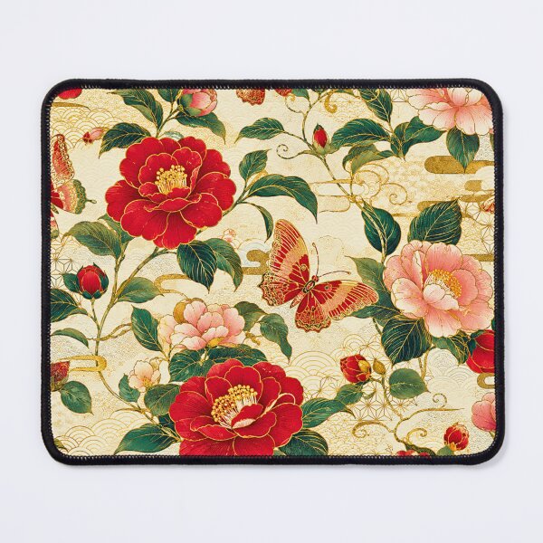 Item preview, Seamless Japanese Camellia Floral Pattern with Butterflies | Luxurious Oriental Textile Design designed and sold by lavanya11.
