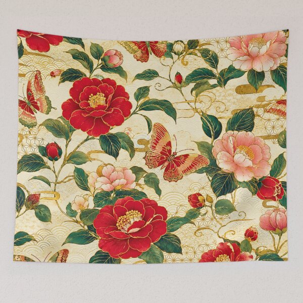 Item preview, Seamless Japanese Camellia Floral Pattern with Butterflies | Luxurious Oriental Textile Design designed and sold by lavanya11.