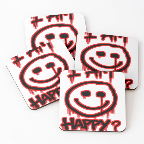 Item preview, I Am Happy? - Red Neon Drip Smiley designed and sold by VibeMechanic.