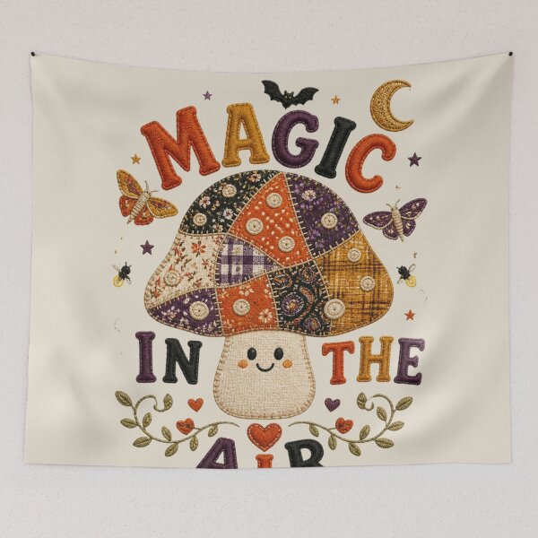 Item preview, Magic In The Air Patchwork Mushroom Halloween Quilted Applique Design designed and sold by Panom Suavichien.