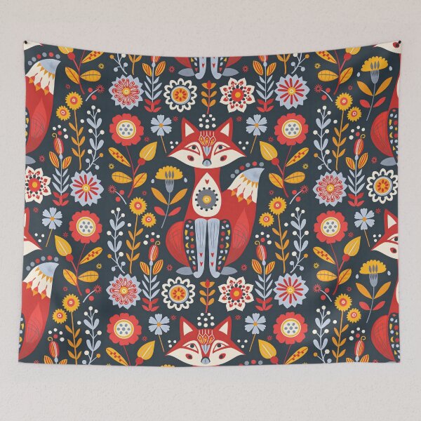 Item preview, Scandinavian Folk Art, Floral Fox designed and sold by xiao xuans.