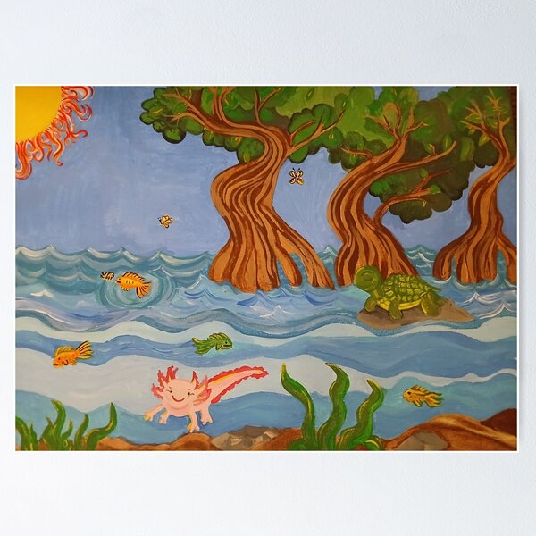 Item preview, Whimsical Mangrove Lagoon with Axolotl and Sea Life designed and sold by PEACELOVERSART.