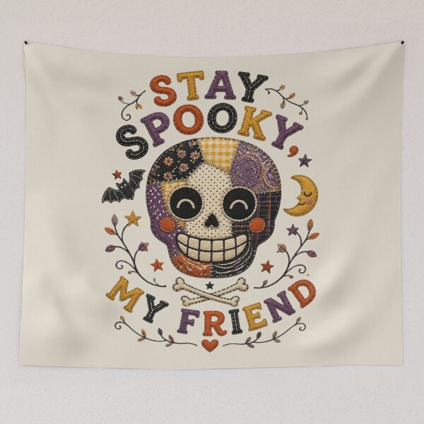 Item preview, Stay Spooky My Friend Cute Patchwork Skull Halloween Design designed and sold by Panom Suavichien.