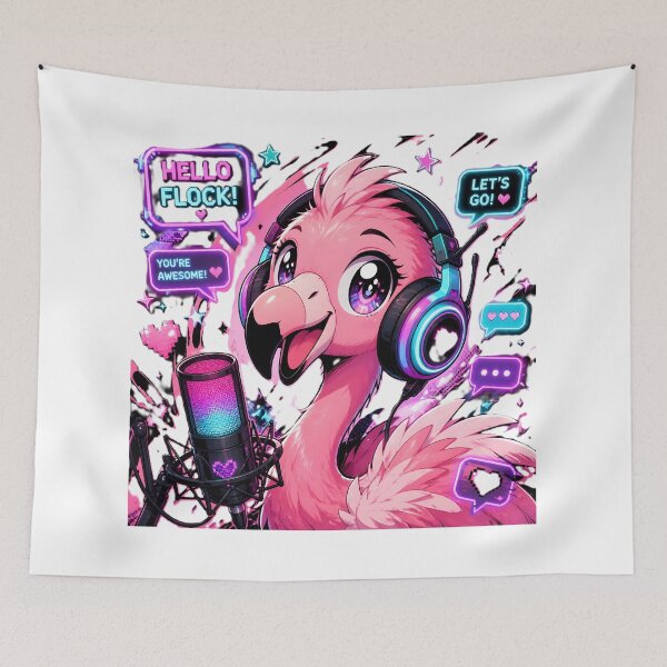 Item preview, Cute Flamingo Streamer Sticker | RGB Gaming Flamingo with Headset & Microphone | Kawaii Gamer Bird | Twitch Streamer Gift designed and sold by dreamz-world.