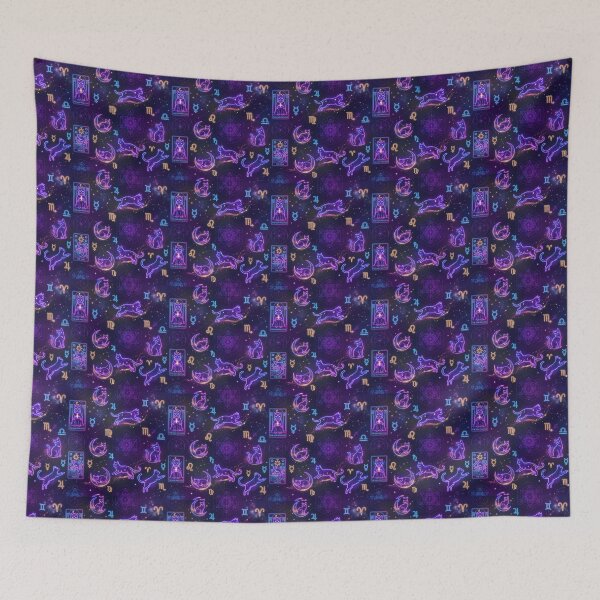 Item preview, Mystical Tarot Neon Space Cat Pattern designed and sold by Thai Vibe Studio.