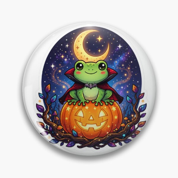 Item preview, Vampire Frog on Jack-O'-Lantern | Cute Halloween Frog | Kawaii Spooky | Gothic Autumn | Witchy Halloween | Pumpkin Frog designed and sold by MrDev.