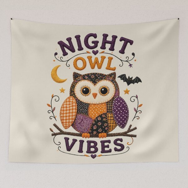 Item preview, Night Owl Vibes Patchwork Owl Halloween Quilted Design designed and sold by Panom Suavichien.