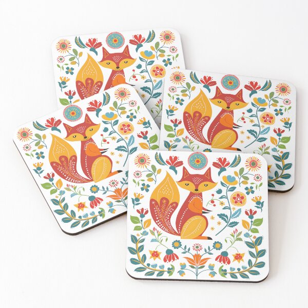 Item preview, Scandinavian Folk Art, Floral Fox designed and sold by xiao xuans.