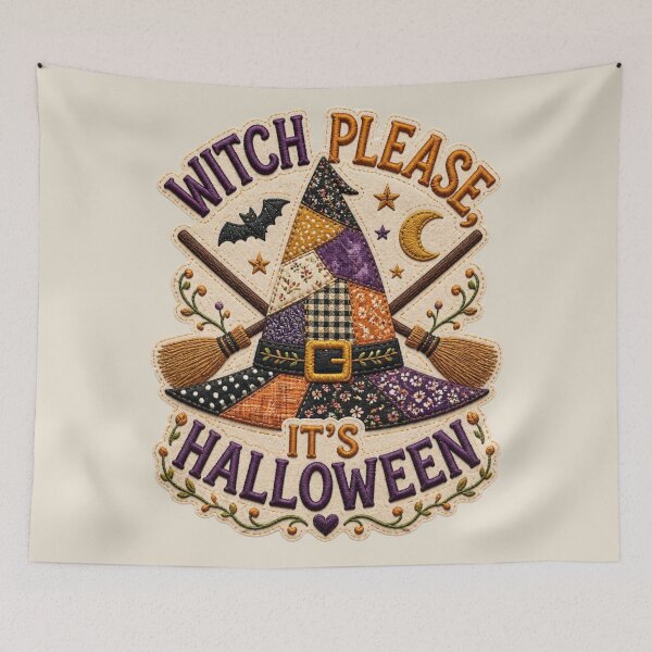 Item preview, Witch Please It's Halloween Patchwork Witch Hat Design designed and sold by Panom Suavichien.
