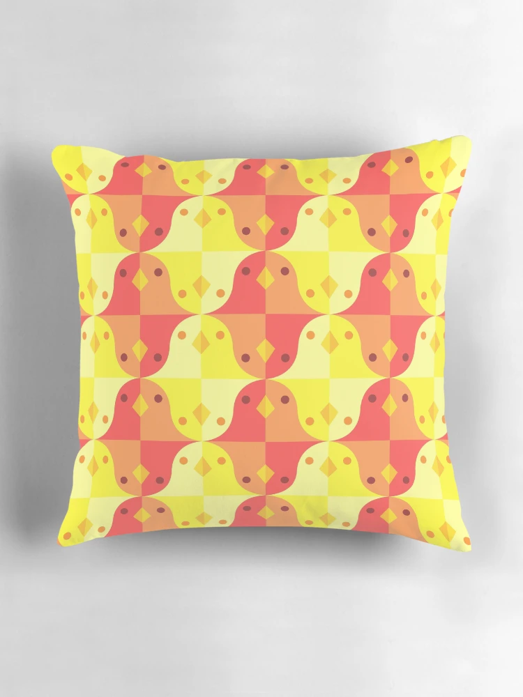 Aperçu 3 sur 4. Coussin avec l'œuvre Motif Oiseaux Jaunes Rouges créée et vendue par Bruno Rosa.