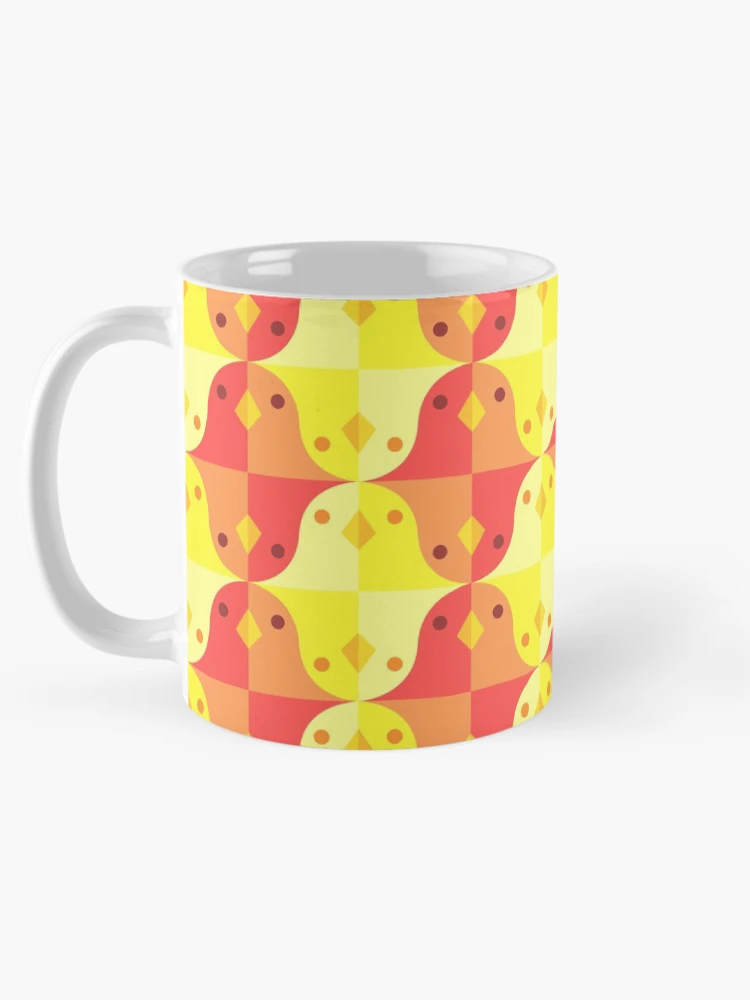 Aperçu 5 sur 6. Mug à café avec l'œuvre Motif Oiseaux Jaunes Rouges créée et vendue par Bruno Rosa.