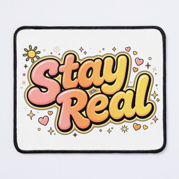 Item preview, Stay Real Warm Coral Yellow Gradient Retro Hearts Sun Quote designed and sold by AuraVibesArts .