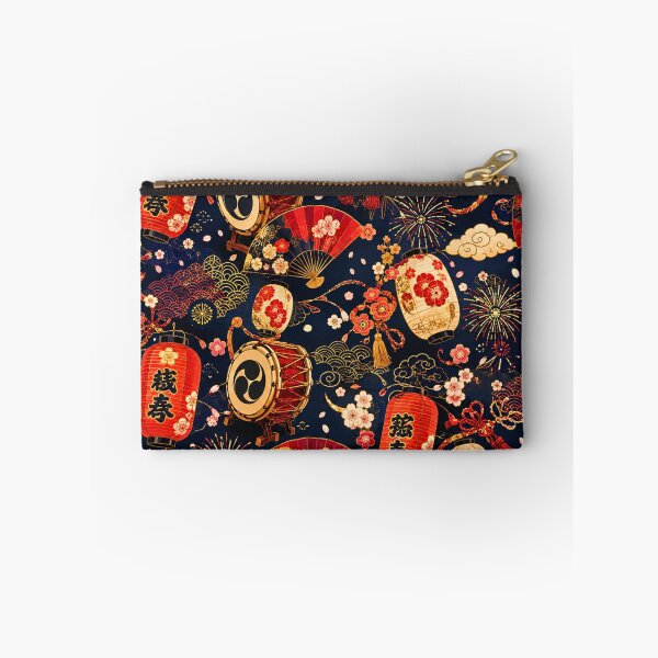 Item preview, Japanese Festival Seamless Pattern with Lanterns, Taiko Drums, Fans & Fireworks | Traditional Oriental Surface Design designed and sold by lavanya11.
