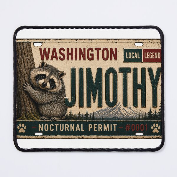 Item preview, Jimothy the Raccoon – Washington Local Legend Vintage License Plate Art designed and sold by Swanny's Custom T-shirt and Gift Designs.