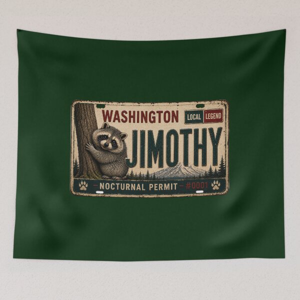 Item preview, Jimothy the Raccoon – Washington Local Legend Vintage License Plate Art designed and sold by Swanny's Custom T-shirt and Gift Designs.
