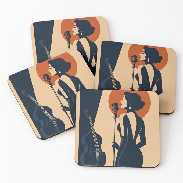 Item preview, Vintage Jazz Singer Art Print | Elegant Vocalist & Double Bass | Art Deco Music Illustration | Mid Century Modern Wall Art designed and sold by Studio pod Burom.