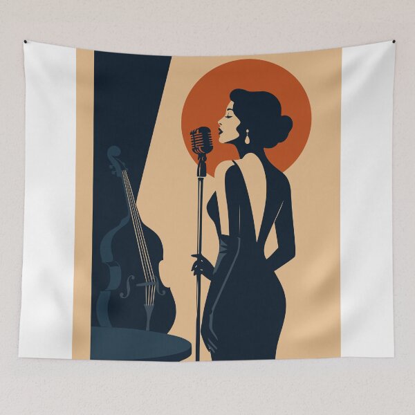 Item preview, Vintage Jazz Singer Art Print | Elegant Vocalist & Double Bass | Art Deco Music Illustration | Mid Century Modern Wall Art designed and sold by Studio pod Burom.