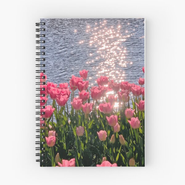 Item preview, Pink Tulips by the Lake with Sunlight Sparkle - Aesthetic Spring Landscape designed and sold by Knightofartx25.