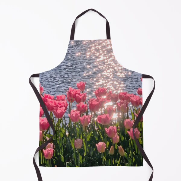Item preview, Pink Tulips by the Lake with Sunlight Sparkle - Aesthetic Spring Landscape designed and sold by Knightofartx25.