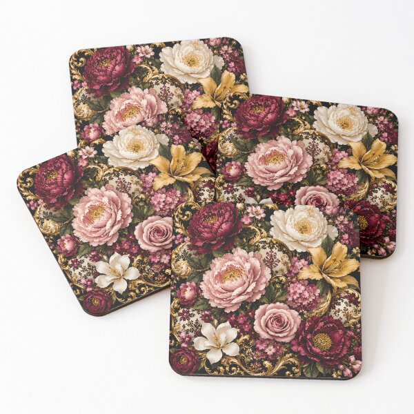 Item preview, Luxury Baroque Floral Wall Art | Burgundy & Blush Botanical Canvas Print | Maximalist Home Decor designed and sold by Ophira Bloom.