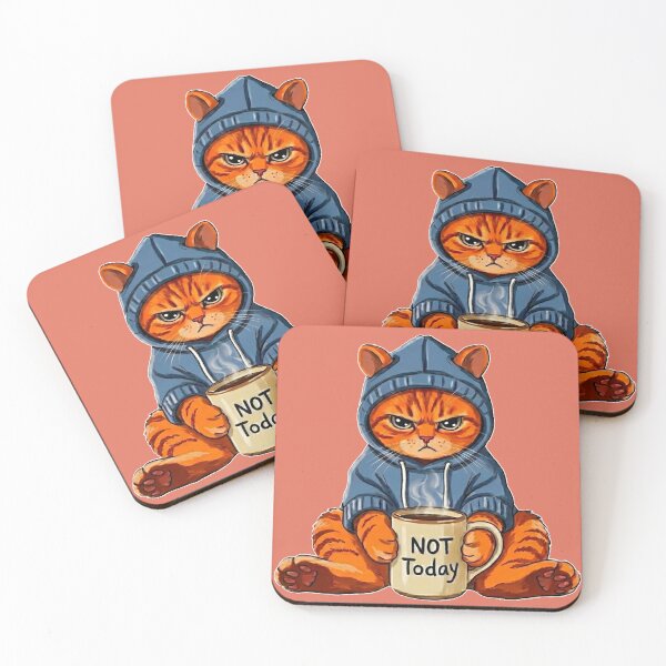 Item preview, Not Today Orange Cat In Hoodie With Coffee designed and sold by GaffaDesigns.