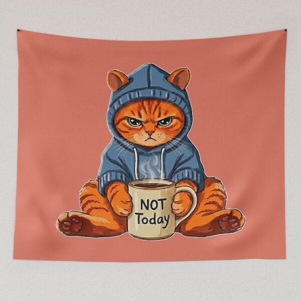Item preview, Not Today Orange Cat In Hoodie With Coffee designed and sold by GaffaDesigns.