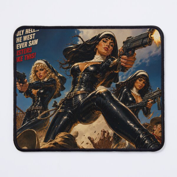 Item preview, Rubber Nuns vs Cowboys Retro Western Movie Art designed and sold by obstinator.