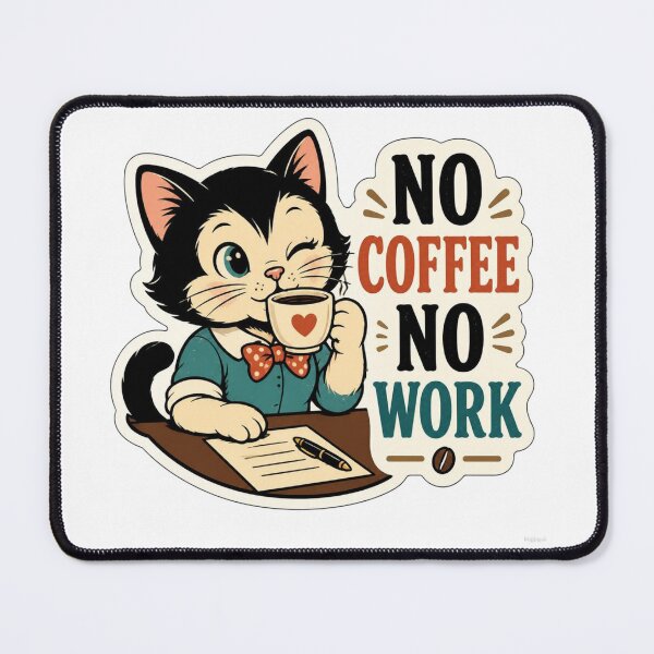 Item preview, No Coffee No Work Cute Vintage Cat Sticker - Coffee Lover Office Humor designed and sold by crazyhome.