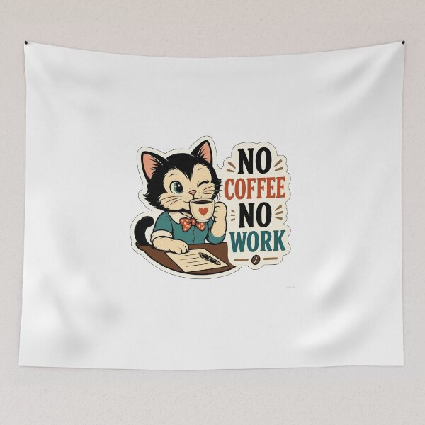 Item preview, No Coffee No Work Cute Vintage Cat Sticker - Coffee Lover Office Humor designed and sold by crazyhome.