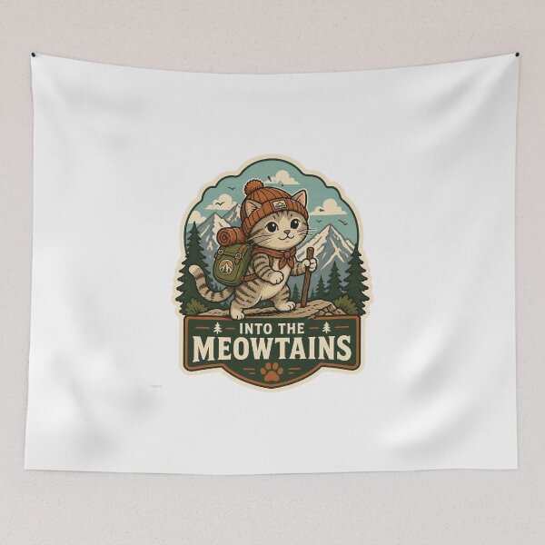 Item preview, Into The Meowtains Cute Hiking Cat Sticker - Funny Outdoor Vintage Camping Gift designed and sold by crazyhome.