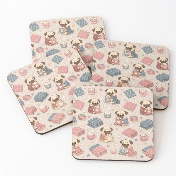 Item preview, Cute Kawaii Pug Cozy Hot Chocolate Pattern designed and sold by Soft Berry Studio.