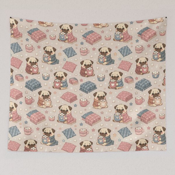 Item preview, Cute Kawaii Pug Cozy Hot Chocolate Pattern designed and sold by Soft Berry Studio.