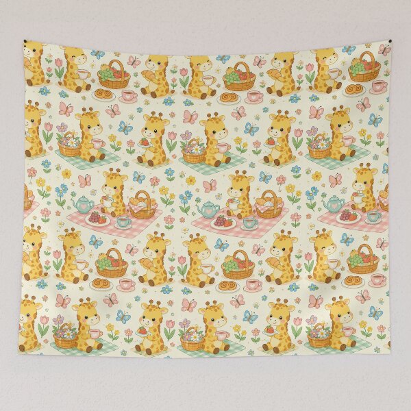 Item preview, Cute Kawaii Giraffe Spring Garden Brunch Pattern designed and sold by Soft Berry Studio.
