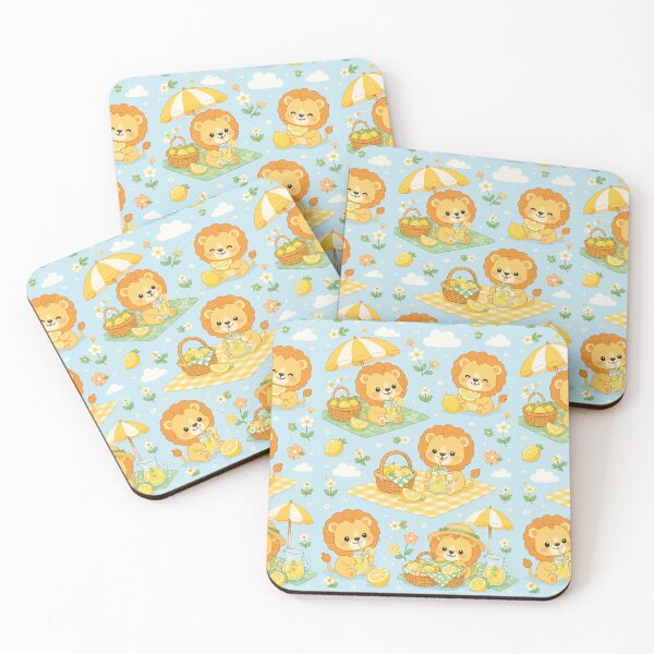 Item preview, Cute Kawaii Baby Lion Summer Lemon Picnic Pattern designed and sold by Soft Berry Studio.