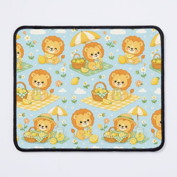 Item preview, Cute Kawaii Baby Lion Summer Lemon Picnic Pattern designed and sold by Soft Berry Studio.