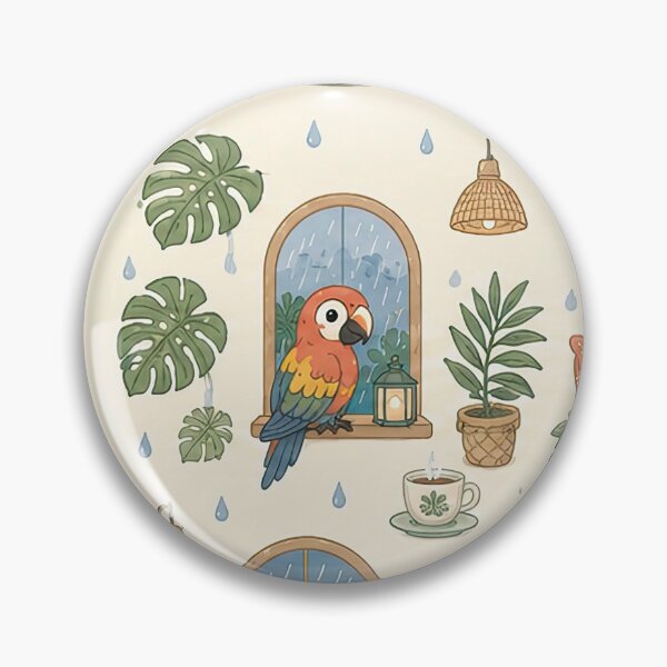 Item preview, Cute Kawaii Parrot Rainy Tropical Window Pattern designed and sold by Soft Berry Studio.