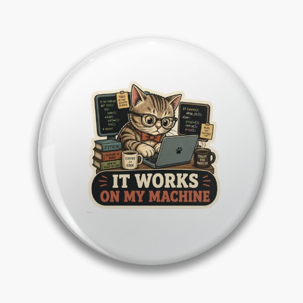 Item preview, It Works On My Machine Cute Coding Cat Sticker - Funny Programmer & Developer Gift designed and sold by crazyhome.