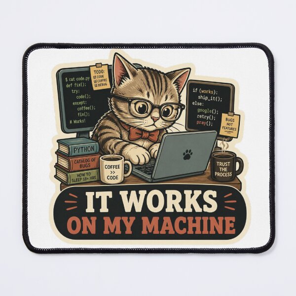 Item preview, It Works On My Machine Cute Coding Cat Sticker - Funny Programmer & Developer Gift designed and sold by crazyhome.