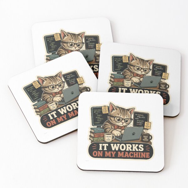 Item preview, It Works On My Machine Cute Coding Cat Sticker - Funny Programmer & Developer Gift designed and sold by crazyhome.
