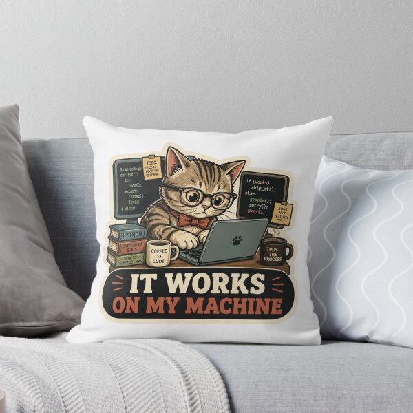 Item preview, It Works On My Machine Cute Coding Cat Sticker - Funny Programmer & Developer Gift designed and sold by crazyhome.