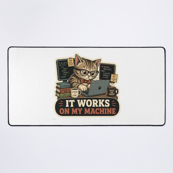 Item preview, It Works On My Machine Cute Coding Cat Sticker - Funny Programmer & Developer Gift designed and sold by crazyhome.