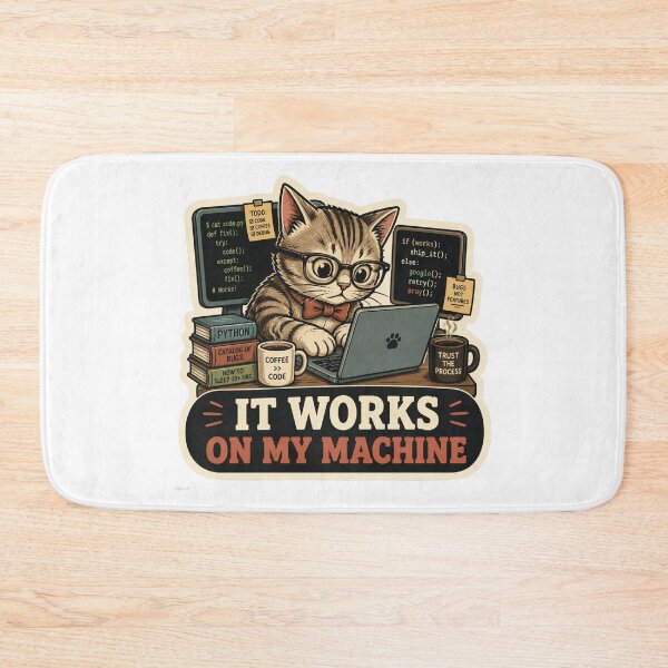 Item preview, It Works On My Machine Cute Coding Cat Sticker - Funny Programmer & Developer Gift designed and sold by crazyhome.