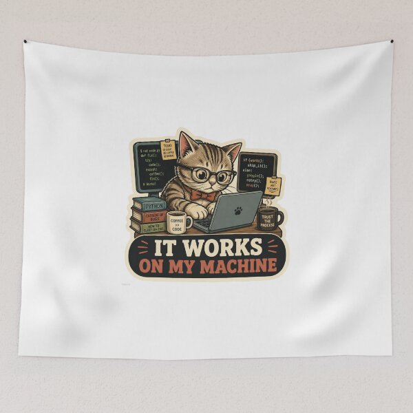 Item preview, It Works On My Machine Cute Coding Cat Sticker - Funny Programmer & Developer Gift designed and sold by crazyhome.