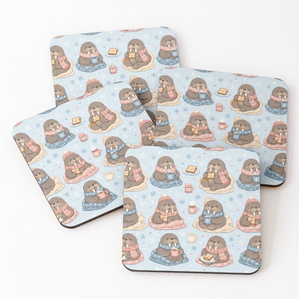 Item preview, Cute Kawaii Walrus Snowy Breakfast Pattern designed and sold by Soft Berry Studio.