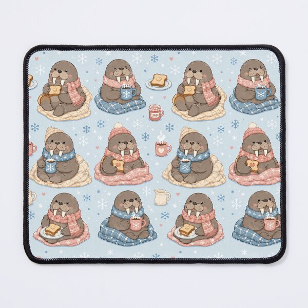 Item preview, Cute Kawaii Walrus Snowy Breakfast Pattern designed and sold by Soft Berry Studio.