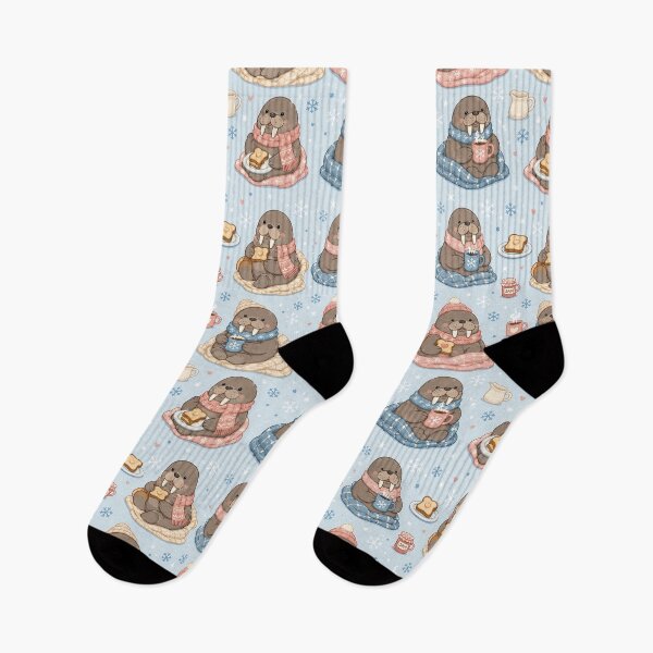 Item preview, Cute Kawaii Walrus Snowy Breakfast Pattern designed and sold by Soft Berry Studio.